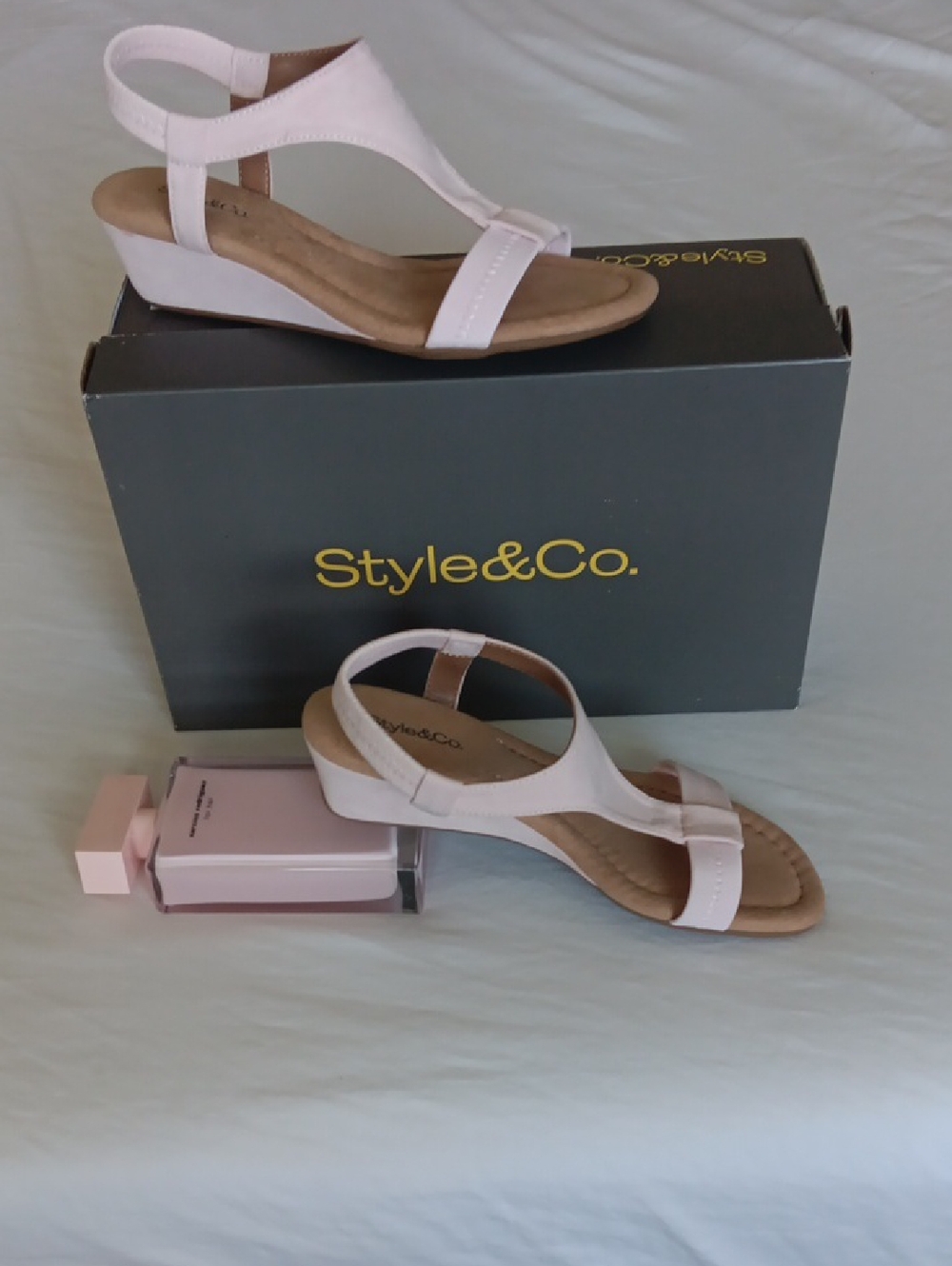 5.5 New Style & Co. Pale Pink T-Strap Wedge Sandals